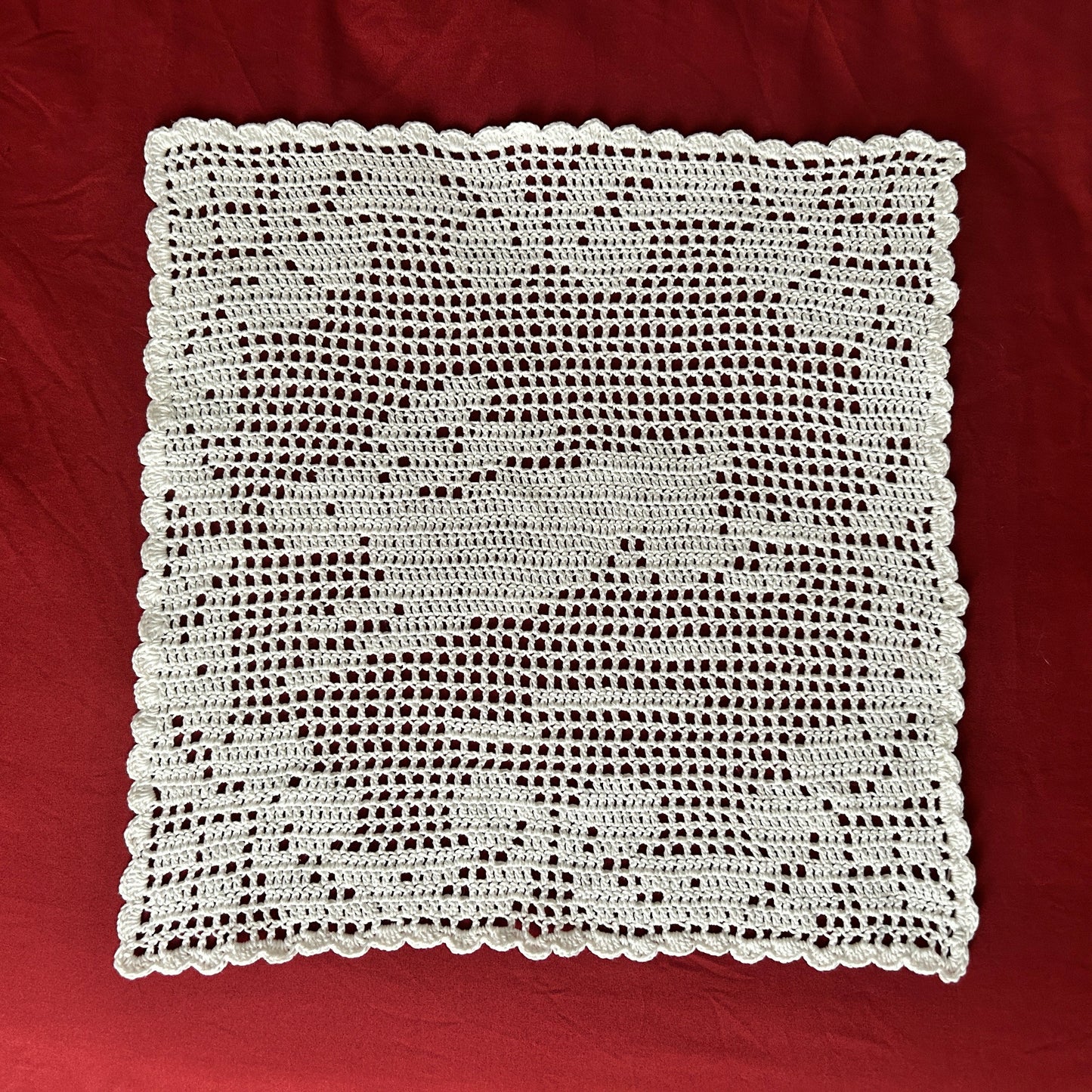 Leaping Rabbit Filet Crochet Doily Tapestry