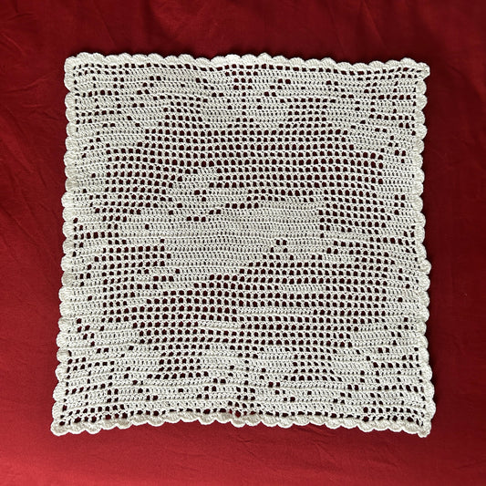 Leaping Rabbit Filet Crochet Doily Tapestry